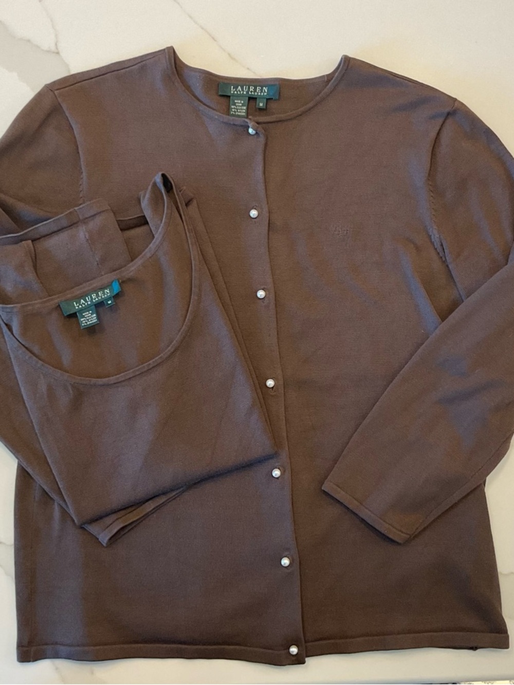 Lauren Ralph Lauren Chocolate Brown Cardigan and Tank Set